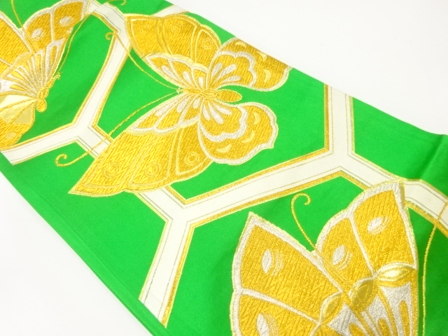 アンティーク　亀甲に蝶模様織出し袋帯（材料）